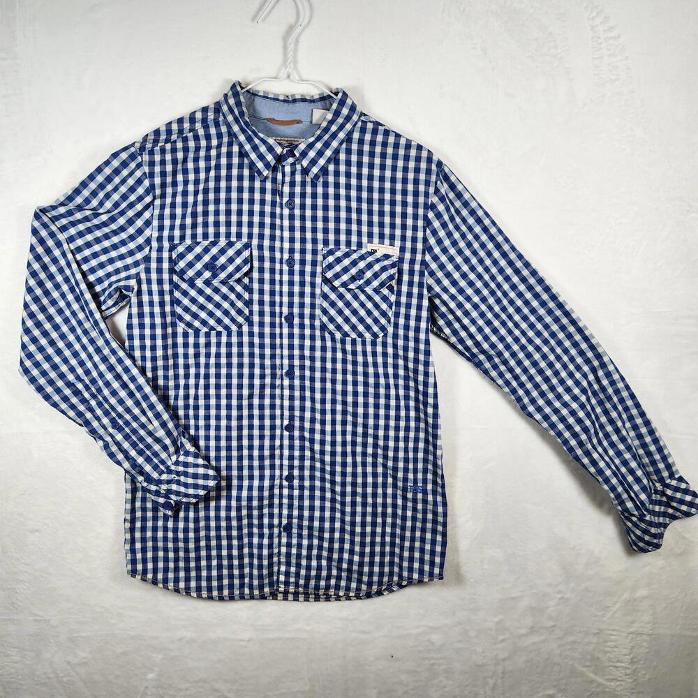 Triple Five Soul Blue Plaid Long Sleeve Button Down Shirt Size Small